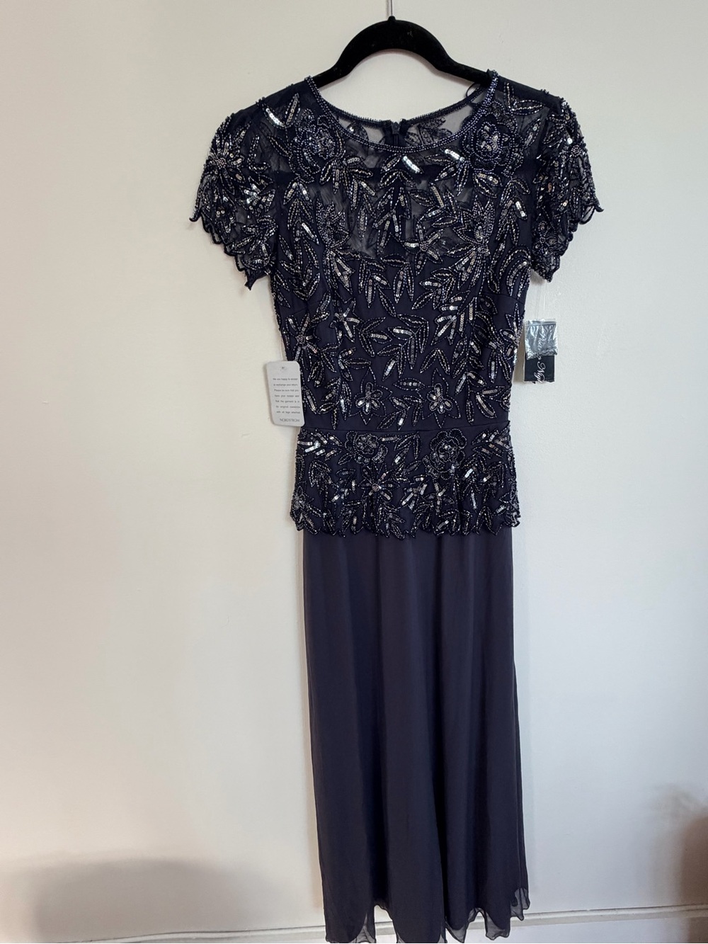 Pisarro Nights Navy Beaded Illusion Maxi Dress